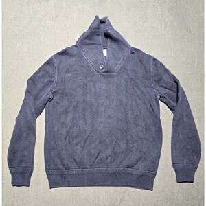 BRITISH KHAKI Navy‎ Blue Shawl Collar Cotton Sweater Mens Medium Classic